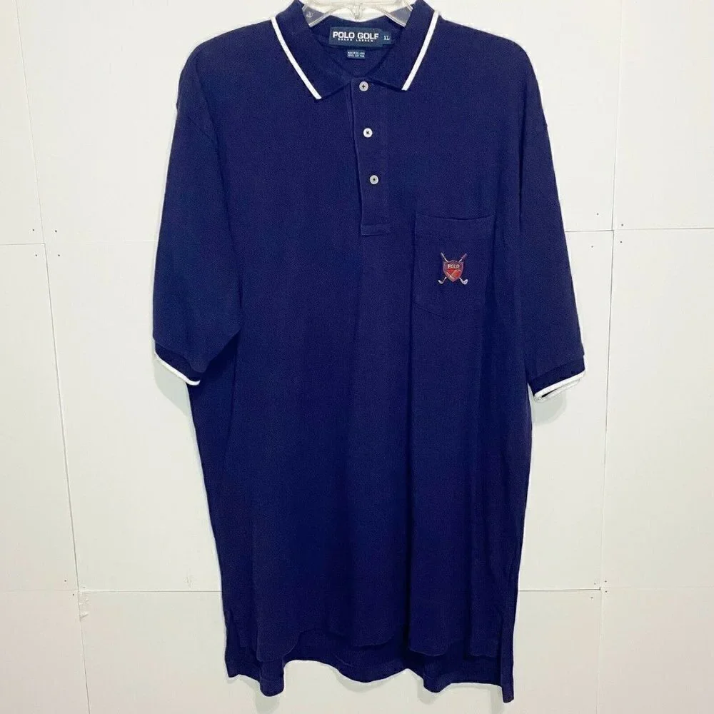 Ralph Lauren Polo Golf Short Sleeve Shirt Golf Club Shield Logo XL Navy Knit